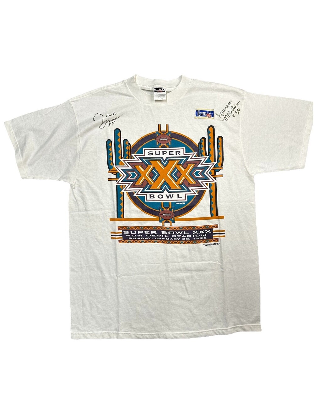 Vintage NFL Super Bowl XXX 1995 Tultex XL Signed Football Graphic T Shirt
